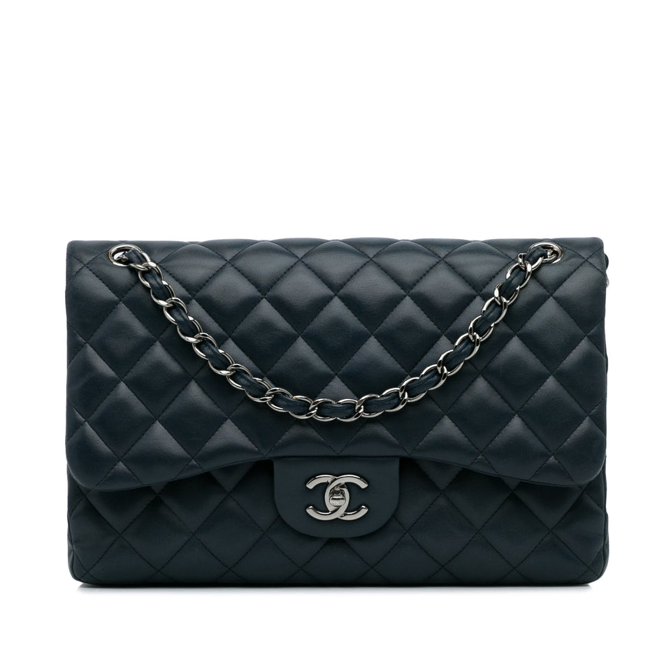 Chanel Classic Double Flap Jumbo Blue Lambskin Gold