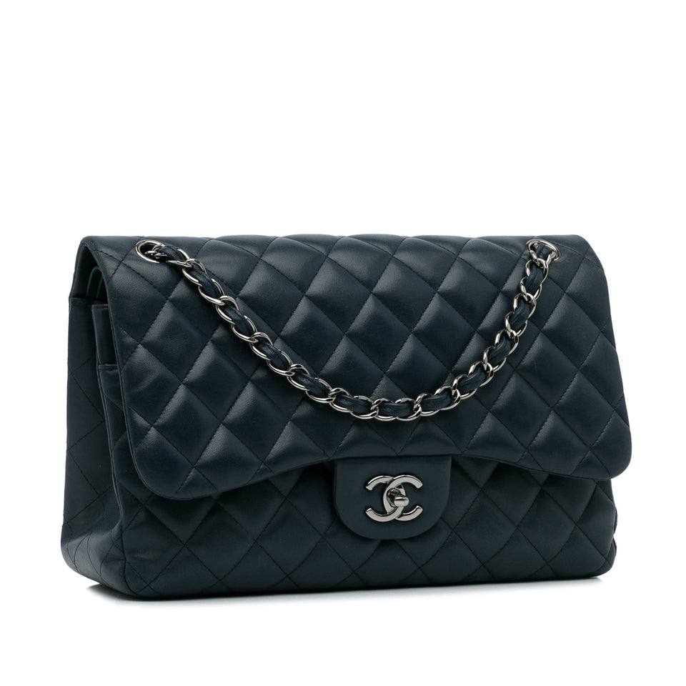 Chanel Classic Double Flap Jumbo Blue Lambskin Gold