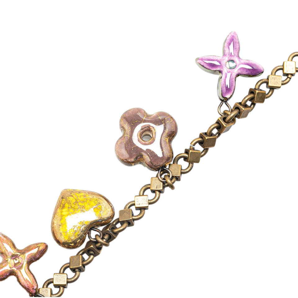 Brown Louis Vuitton Brass and Ceramic Baroque Charms Necklace
