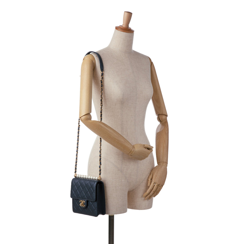 Chanel Flap Bag Chic Pearls Blue Lambskin Gold
