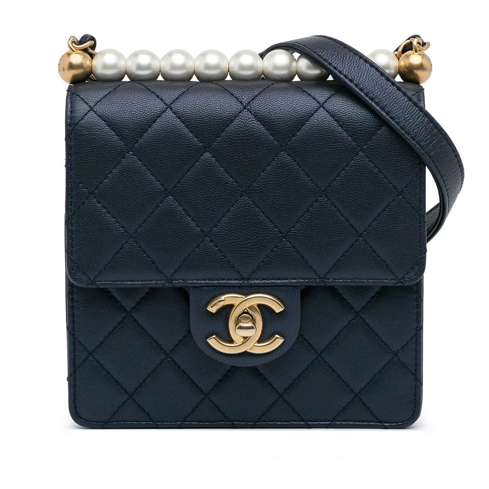 Chanel Flap Bag Chic Pearls Blue Lambskin Gold