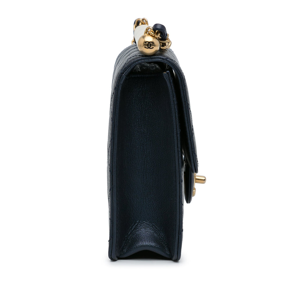 Chanel Flap Bag Chic Pearls Blue Lambskin Gold
