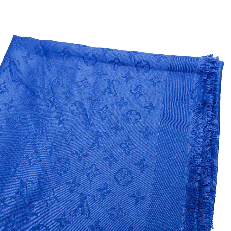 Louis Vuitton Electric Blue Monogram Classic Wool Silk Shawl