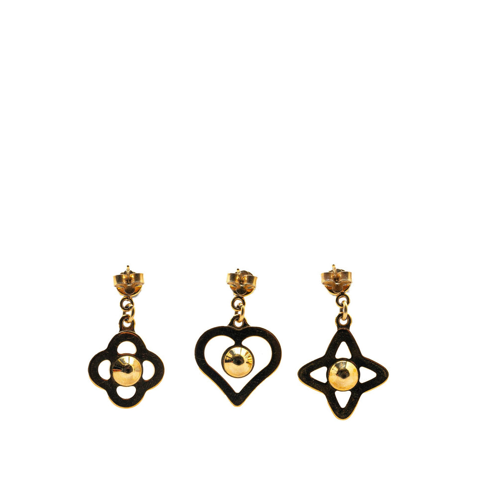 Gold Louis Vuitton Crystal Eye Candy Fleur Heart Drop Earrings