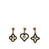 Gold Louis Vuitton Crystal Eye Candy Fleur Heart Drop Earrings