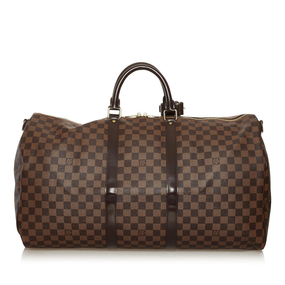 Louis Vuitton Damier Ebene Keepall Bandouliere 55 (SHG-36554)