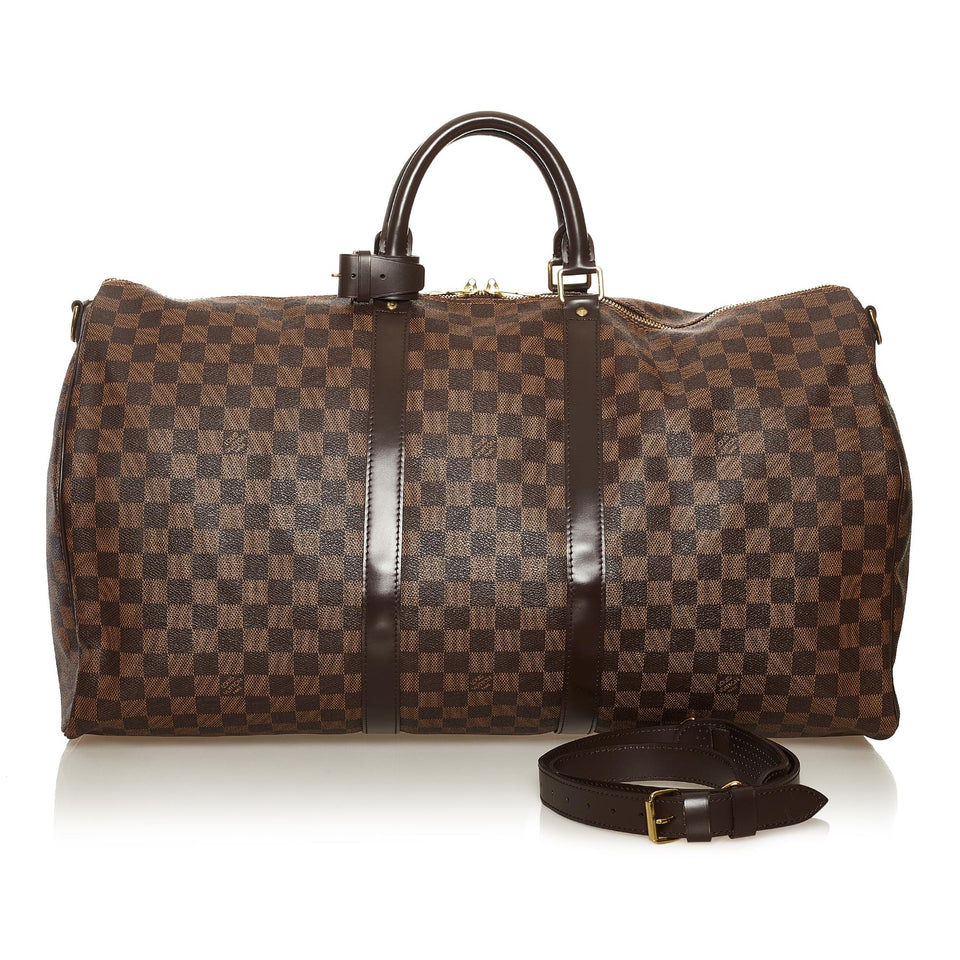 Louis Vuitton Damier Ebene Keepall Bandouliere 55 (SHG-36554)