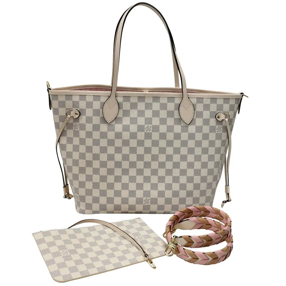 Louis Vuitton Neverfull Azur 2022 Mm Limited Edition Braided Cross Strap Damier Tote LV-B0330P-A001