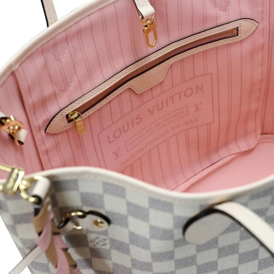 Louis Vuitton Neverfull Azur 2022 Mm Limited Edition Braided Cross Strap Damier Tote LV-B0330P-A001