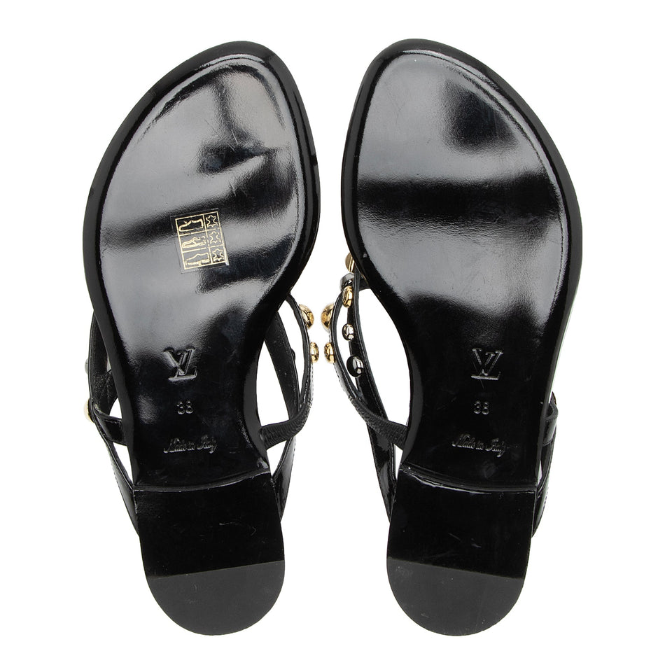 Louis Vuitton Patent Leather Studded Slide Sandals - Size 8 / 38 (SHF-23338)