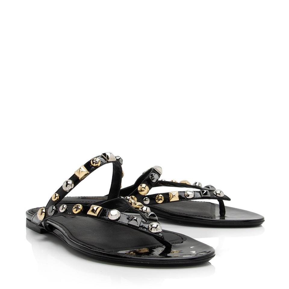 Louis Vuitton Patent Leather Studded Slide Sandals - Size 8 / 38 (SHF-23338)
