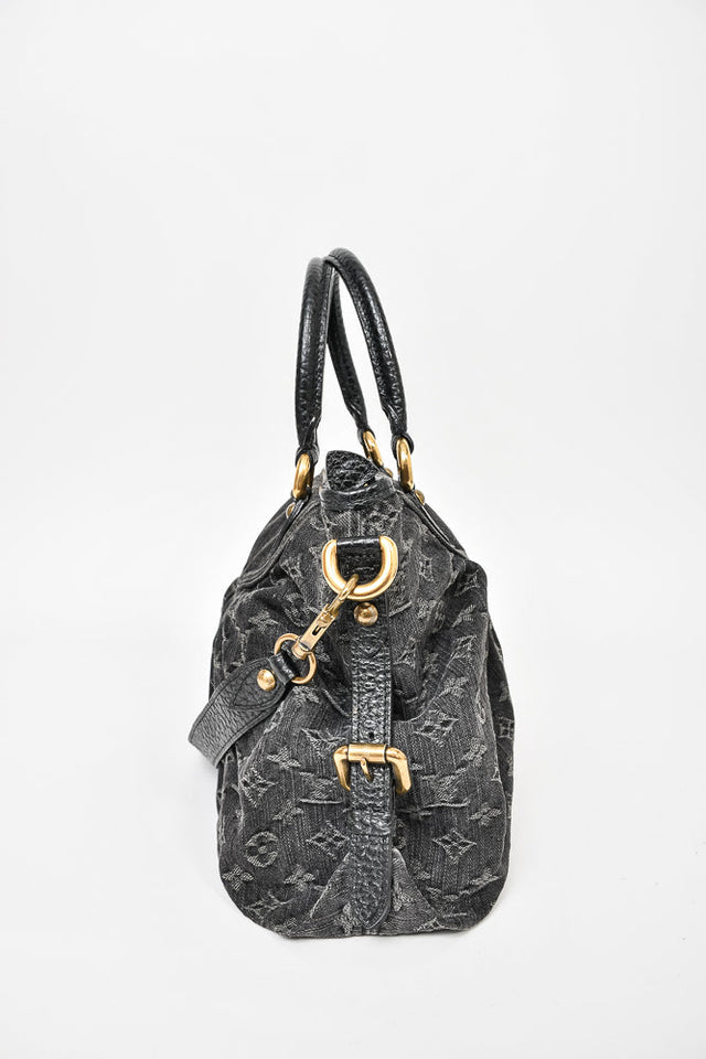 Louis Vuitton Dark Grey Monogram Denim 'Cabby' Zip Bag with Strap