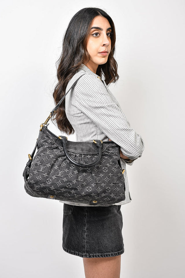 Louis Vuitton Dark Grey Monogram Denim 'Cabby' Zip Bag with Strap