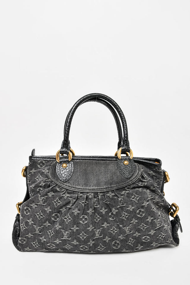 Louis Vuitton Dark Grey Monogram Denim 'Cabby' Zip Bag with Strap
