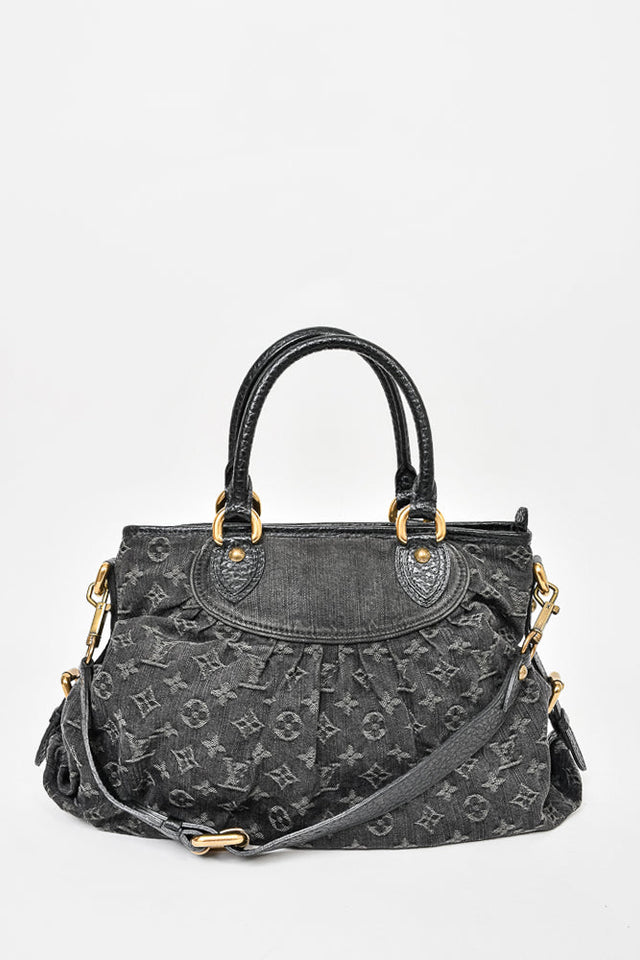 Louis Vuitton Dark Grey Monogram Denim 'Cabby' Zip Bag with Strap