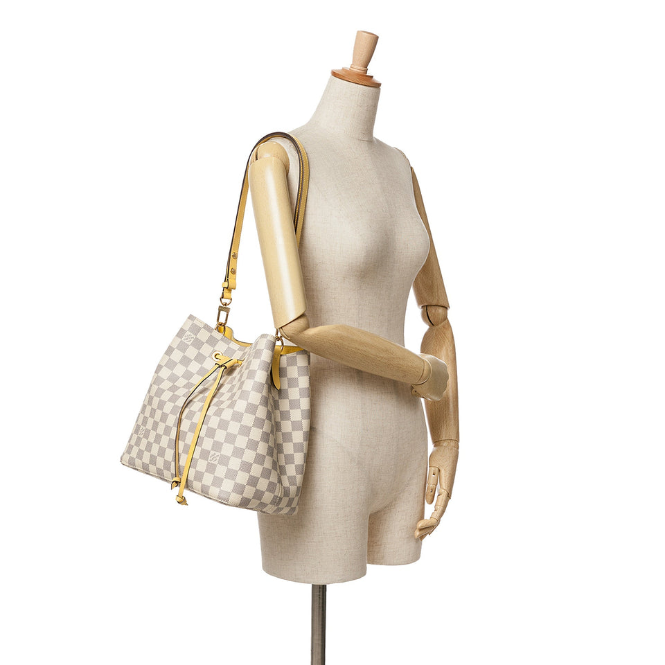 White Louis Vuitton Damier Azur Neonoe MM Bucket Bag