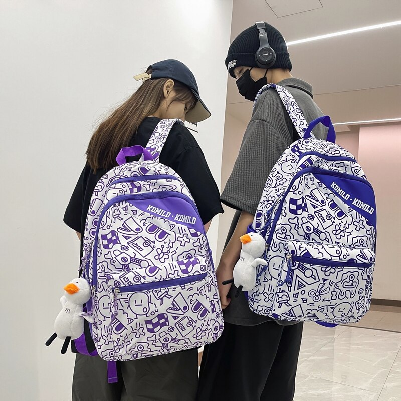 Men Cool School Backpacks Nylon Highschool Student Schoolbag Teens Graffiti Book Bag Women Rucksack Travel Bag Big Preppy Schoolbag