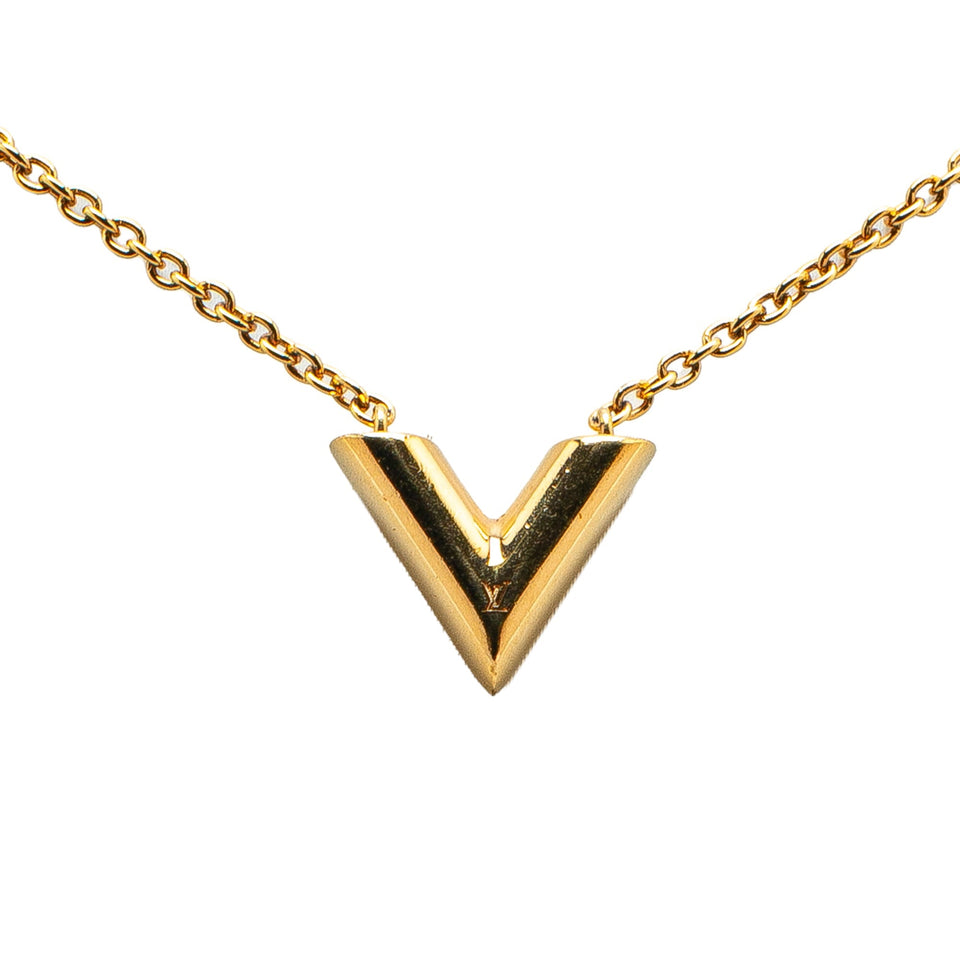 Gold Louis Vuitton Gold Plated Essential V Necklace