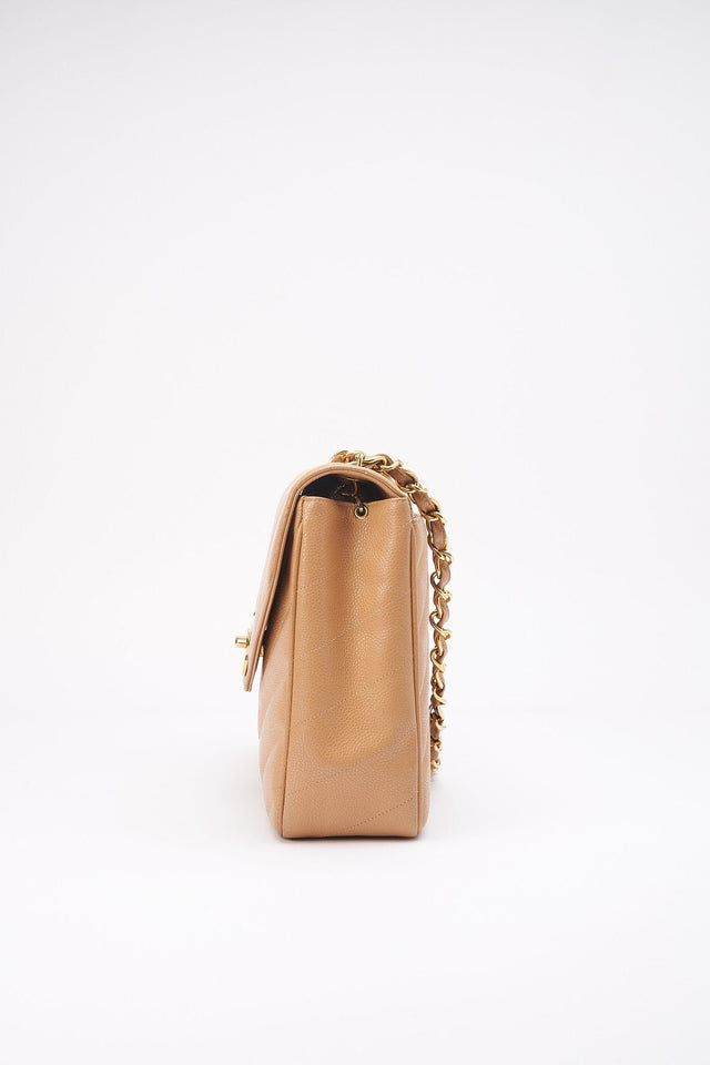 Chanel Jumbo Classic Flap Bag in Caviar Beige Leather