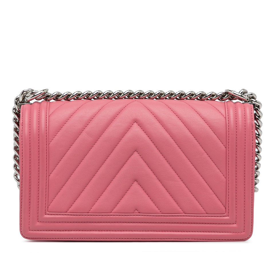 Chanel Boy Flap Medium Pink Chevron Lambskin Silver