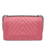 Chanel Boy Flap Medium Pink Chevron Lambskin Silver