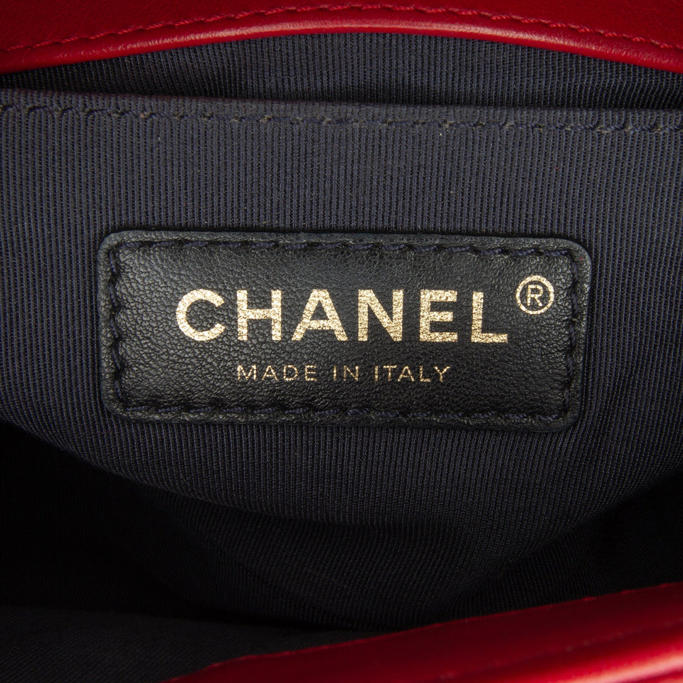 Chanel Boy Flap Medium Red Chevron Lambskin Gold