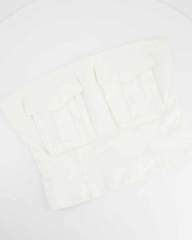 Prada White Cotton Front Pockets Bustier Top Size IT 42 (UK 8)