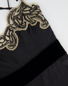 Prada Black Silk Lingerie Top and Midi Skirt Set with Embroidery Details Size IT 42 (UK 10)