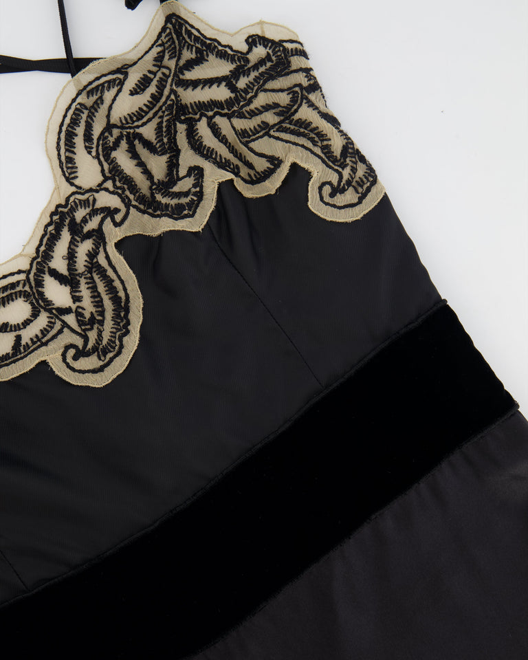 Prada Black Silk Lingerie Top and Midi Skirt Set with Embroidery Details Size IT 42 (UK 10)