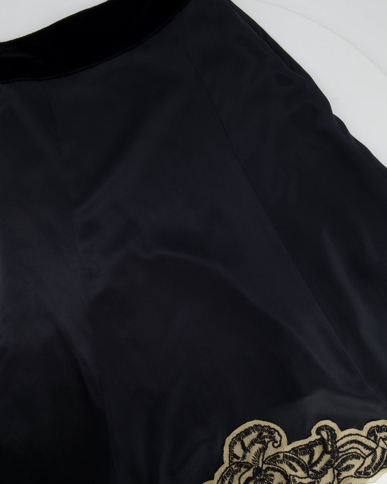 Prada Black Silk Lingerie Top and Midi Skirt Set with Embroidery Details Size IT 42 (UK 10)