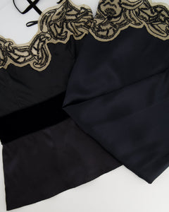 Prada Black Silk Lingerie Top and Midi Skirt Set with Embroidery Details Size IT 42 (UK 10)