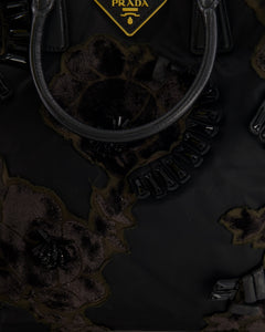 Prada Black Nylon Tote Bag with Gold Hardware, Velvet and Crystal Embroideries