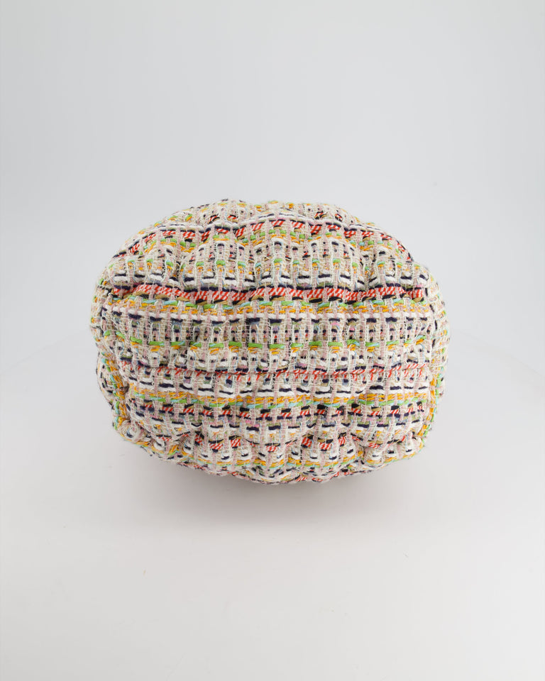 Chanel Limited Edition Multi-Colour Tweed Chesterfield Bucket Bag with Brushed Gold Ring Detail