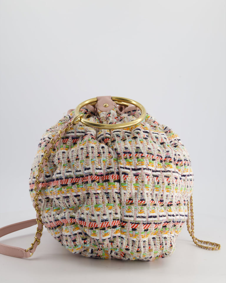 Chanel Limited Edition Multi-Colour Tweed Chesterfield Bucket Bag with Brushed Gold Ring Detail