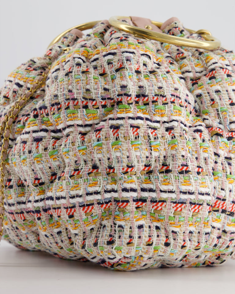 Chanel Limited Edition Multi-Colour Tweed Chesterfield Bucket Bag with Brushed Gold Ring Detail