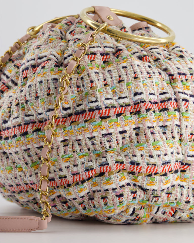 Chanel Limited Edition Multi-Colour Tweed Chesterfield Bucket Bag with Brushed Gold Ring Detail