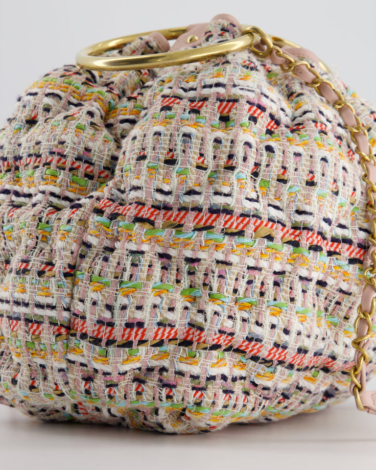 Chanel Limited Edition Multi-Colour Tweed Chesterfield Bucket Bag with Brushed Gold Ring Detail