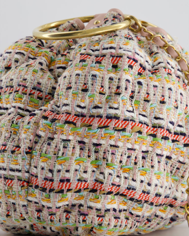 Chanel Limited Edition Multi-Colour Tweed Chesterfield Bucket Bag with Brushed Gold Ring Detail