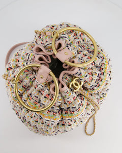 Chanel Limited Edition Multi-Colour Tweed Chesterfield Bucket Bag with Brushed Gold Ring Detail