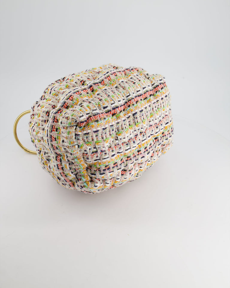 Chanel Limited Edition Multi-Colour Tweed Chesterfield Bucket Bag with Brushed Gold Ring Detail