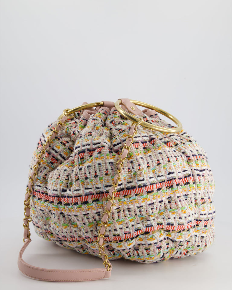 Chanel Limited Edition Multi-Colour Tweed Chesterfield Bucket Bag with Brushed Gold Ring Detail