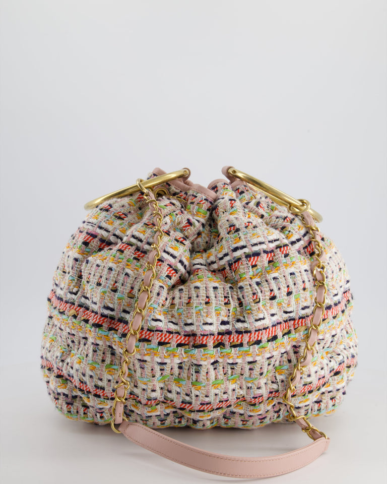 Chanel Limited Edition Multi-Colour Tweed Chesterfield Bucket Bag with Brushed Gold Ring Detail