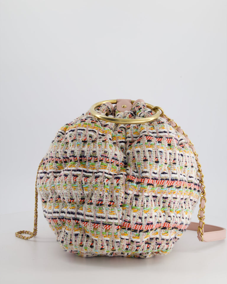 Chanel Limited Edition Multi-Colour Tweed Chesterfield Bucket Bag with Brushed Gold Ring Detail
