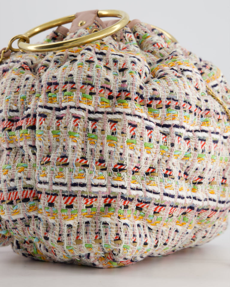 Chanel Limited Edition Multi-Colour Tweed Chesterfield Bucket Bag with Brushed Gold Ring Detail