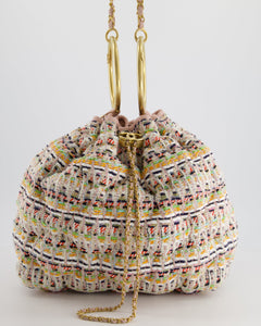 Chanel Limited Edition Multi-Colour Tweed Chesterfield Bucket Bag with Brushed Gold Ring Detail