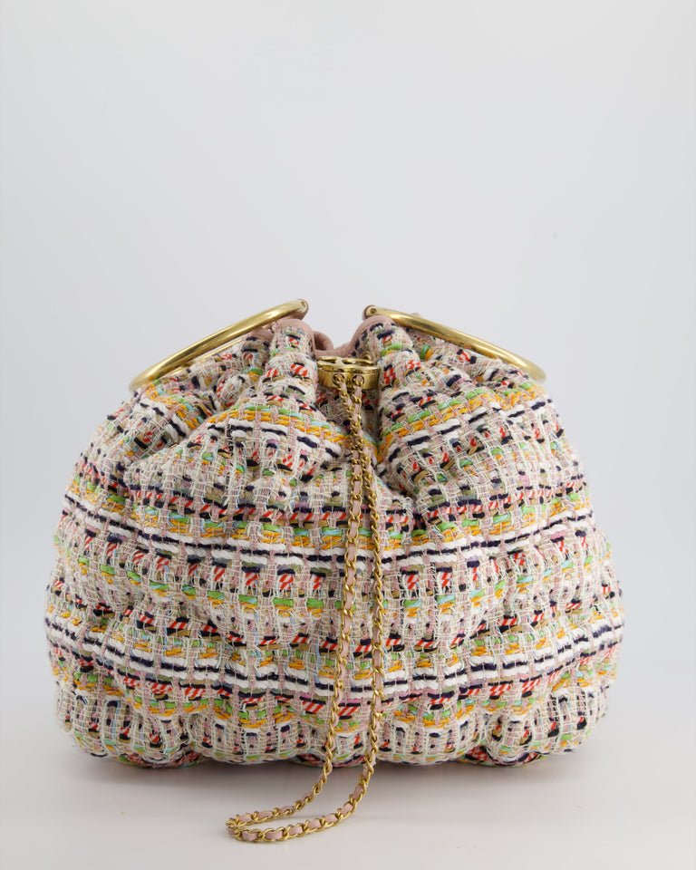 Chanel Limited Edition Multi-Colour Tweed Chesterfield Bucket Bag with Brushed Gold Ring Detail