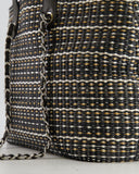Chanel Black Raffia Chain CC Tote Bag with Silver Hardware