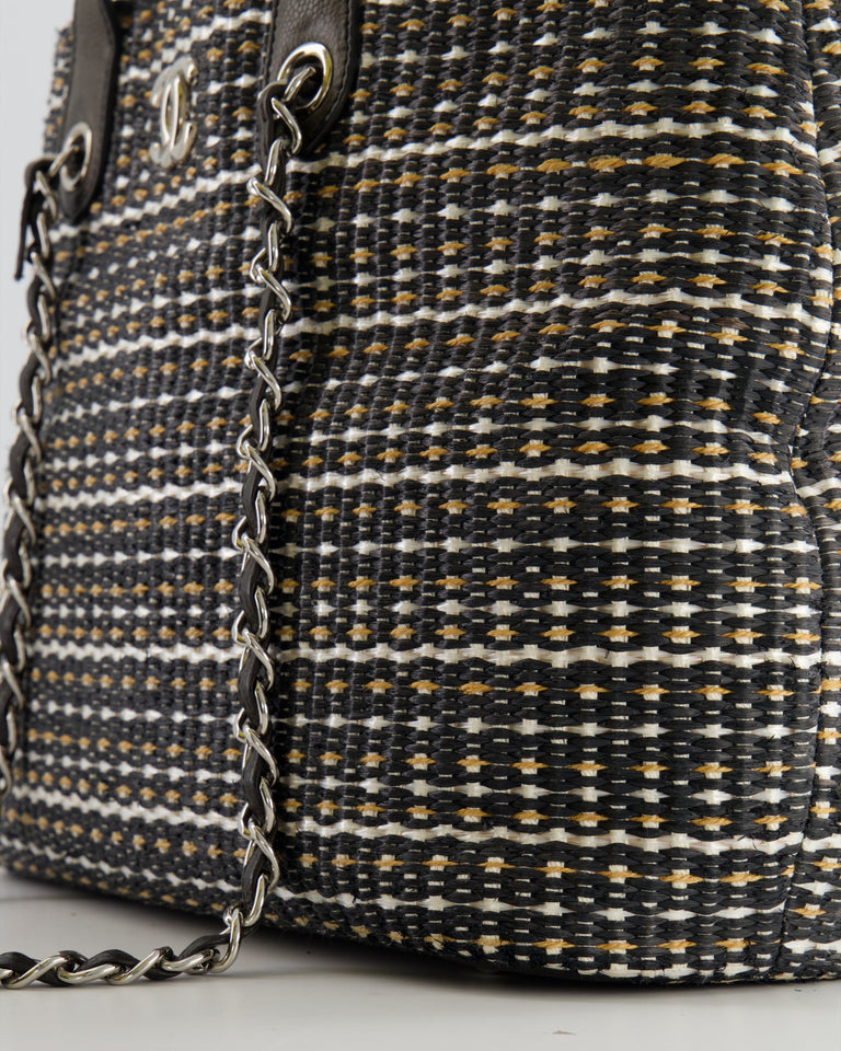 Chanel Black Raffia Chain CC Tote Bag with Silver Hardware