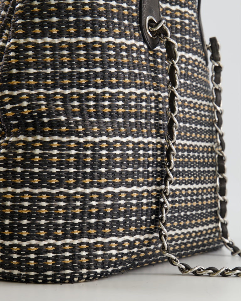 Chanel Black Raffia Chain CC Tote Bag with Silver Hardware