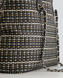 Chanel Black Raffia Chain CC Tote Bag with Silver Hardware